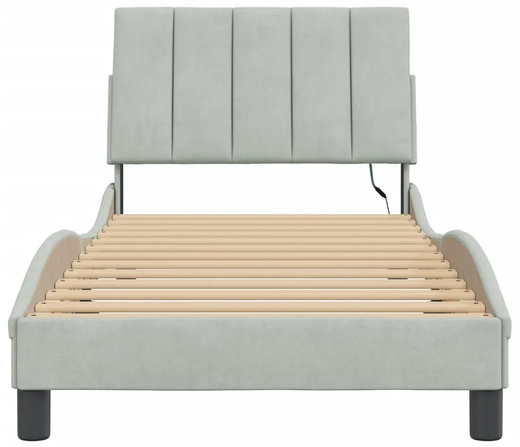 világosszürke bársony ágykeret LED-ekkel matrac nélkül Hanko 80 x 200 cm