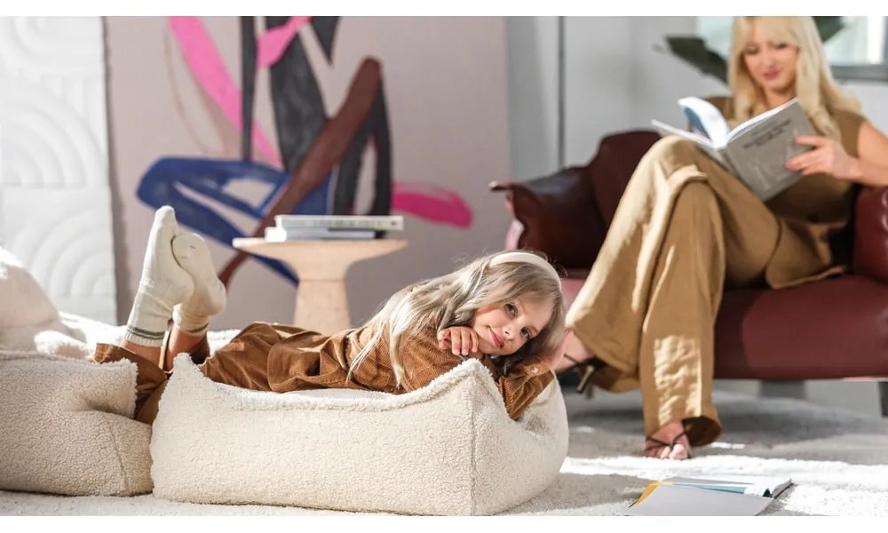 Krémszínű buklé gyerek babzsákfotel Square – Wigiwama