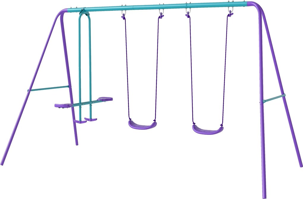 Outsunny Fém Kerti Hinta Szett Állítható Magasságú Hintákkal 3 Éves Kor Felett, Kétszemélyes Hinta Rákkal Teraszra 280x140x176 cm Kék és Lila | Aosom