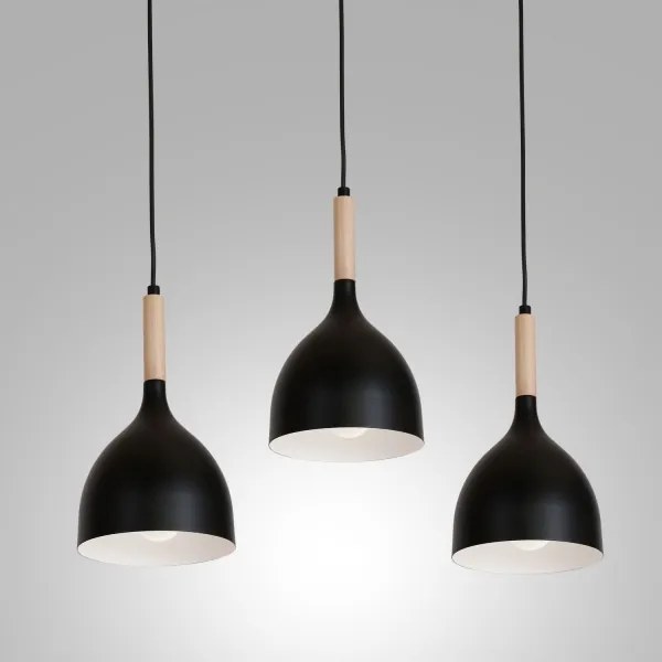 Csillár zsinóron NOAK WOOD 3xE27/15W/230V fekete/bükkfa