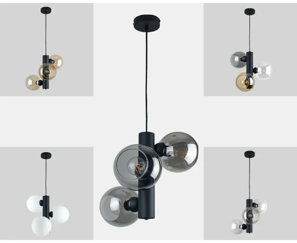 Csillár zsinóron TUBE 3xE27/60W/230V fekete/füstös fekete