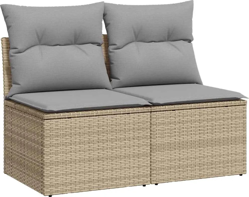 vidaXL 2 részes bézs polyrattan akácfa kerti ülőgarnitúra párnákkal
