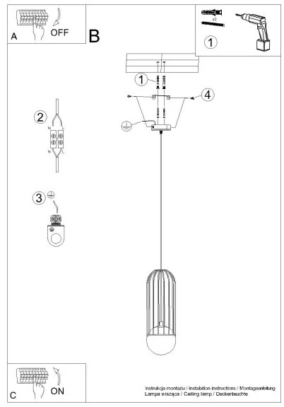 Sollux SL.1332 - Csillár zsinóron BRINA 1xG9/8W/230V fekete