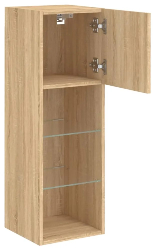 2 db sonoma tölgy színű TV-szekrény LED-ekkel 30,5x30x90 cm