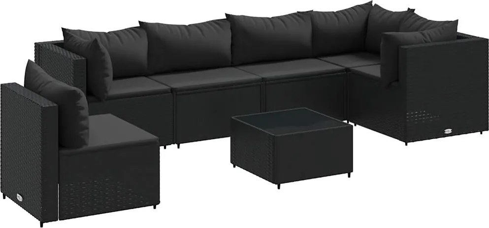 vidaXL 7 részes fekete polyrattan kerti ülőgarnitúra párnákkal