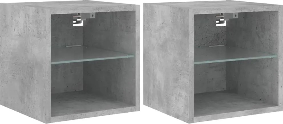 vidaXL 2 db betonszürke fali TV-szekrény LED-ekkel 30 x 28,5 x 30 cm