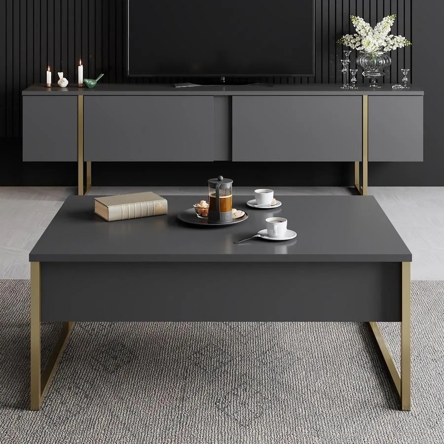 Dohányzóasztal Luxe - Anthracite, Gold