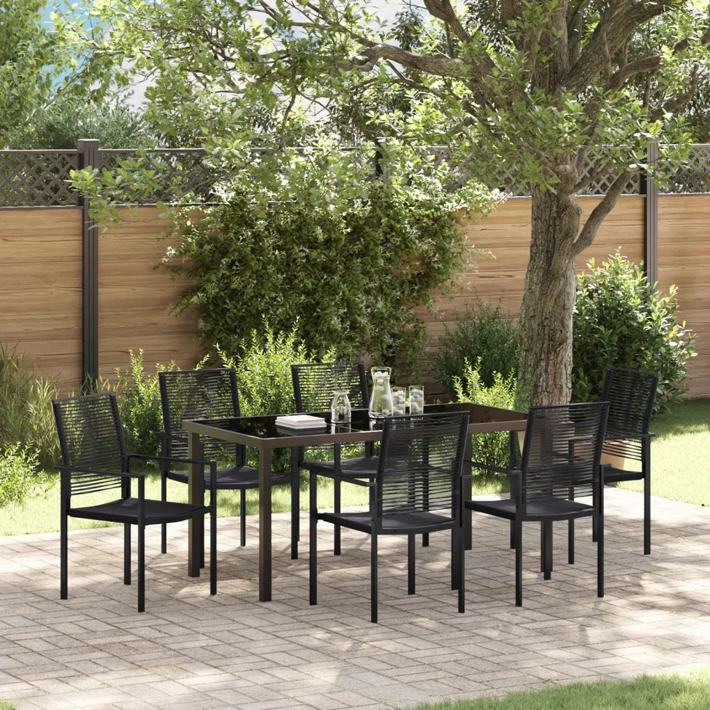 7 részes kerti étkező garnitúra fekete PVC rattan