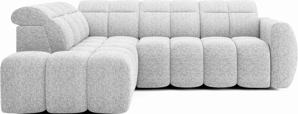 Világosszürke buklé kinyitható-tárolóhelyes sarokkanapé (bal oldali-L alakú) Falconn – ELTAP