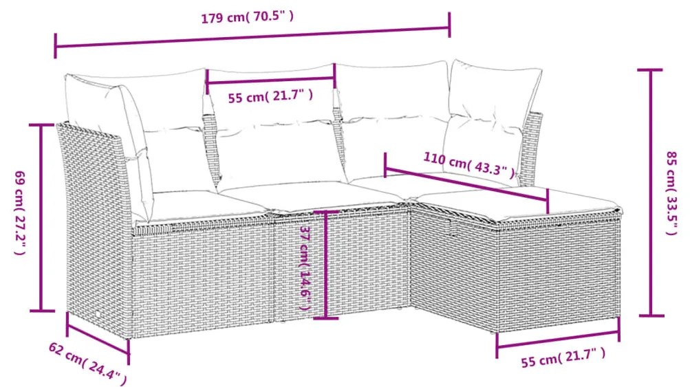 4 részes barna polyrattan kerti ülőgarnitúra párnákkal