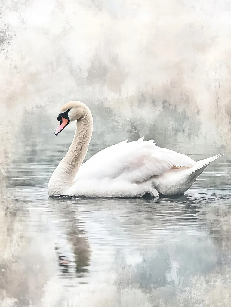 Vászonkép Canvas Természet Tó Madár Hattyú Köd Szürke 60x80