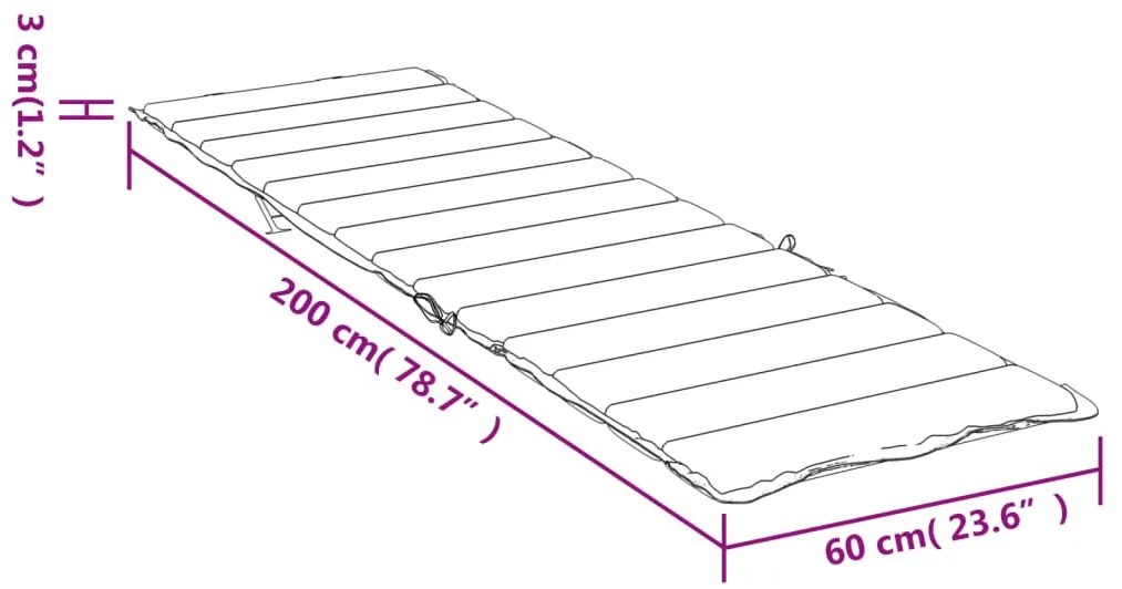 fekete oxford szövet napozóágy párna 200 x 60 x 3 cm