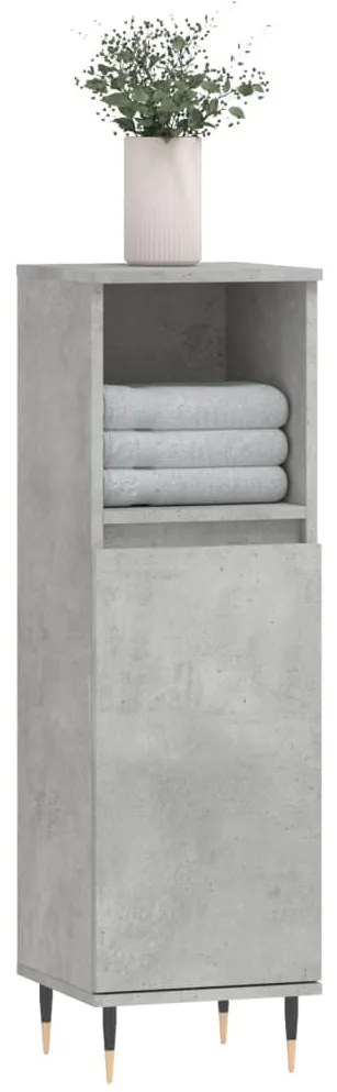 Betonszürke szerelt fa fürdőszobaszekrény 30 x 30 x 100 cm