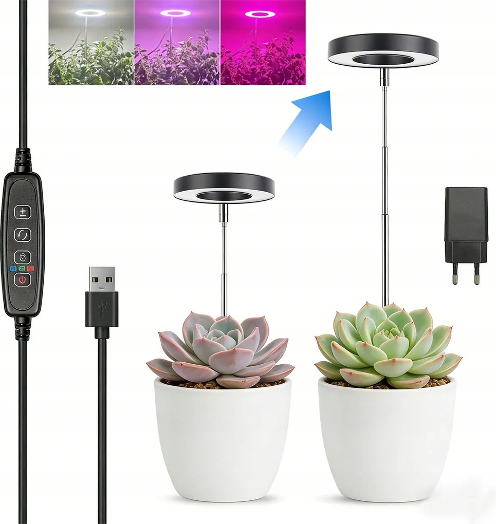 Led Lámpa Dísznövények Megvilágításához Teleszkópos Usb Időzítővel 10W