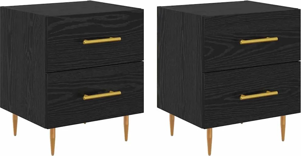 vidaXL Éjjeliszekrény 2 pcs Fekete tölgy 40 x 35 x 47,5 cm Faanyag