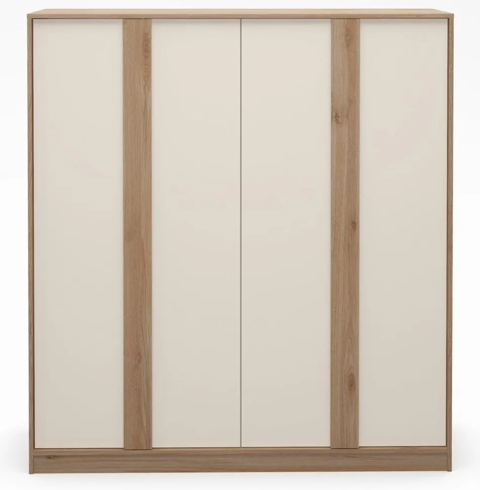 Krémszínű-natúr színű ruhásszekrény tölgyfa dekorral 180x197,5x53 cm Dennis – Marckeric