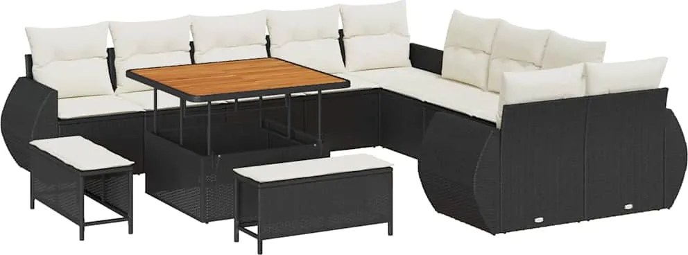 vidaXL Kerti Kanapé Szett párnával 13 pcs Fekete és krémszínű