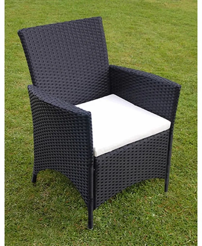 7-részes fekete polyrattan kültéri étkezőszett párnákkal