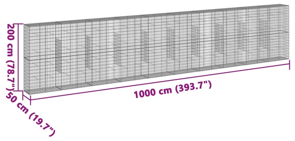 horganyzott vas gabion kosár fedéllel 1000 x 50 x 200 cm