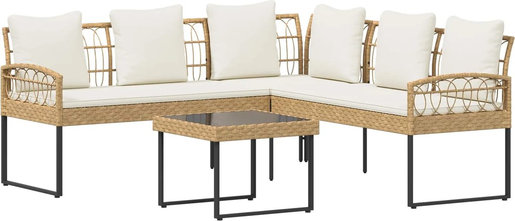 vidaXL Kerti Kanapé Szett párnával 2 pcs Természetes Poli Rattan Acél