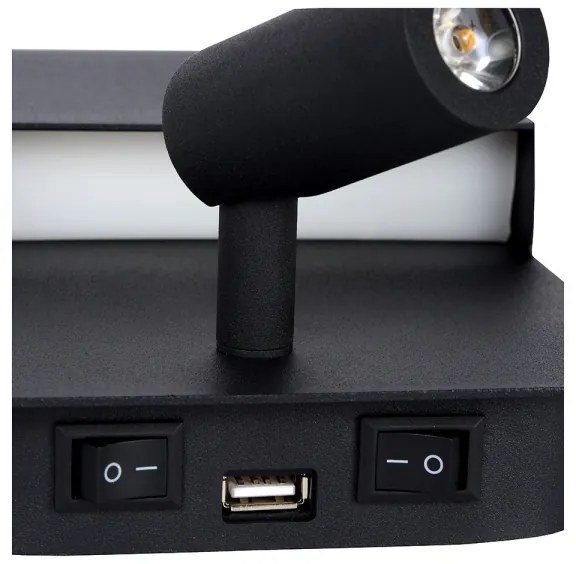 Lucide 79200/08/30 - BOXER LED fali lámpa 5W/230V + 5W USB, fekete