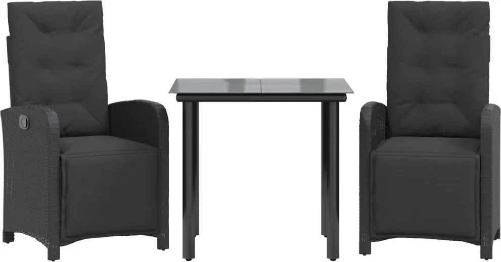 vidaXL 3 részes fekete polyrattan bisztrógarnitúra párnával