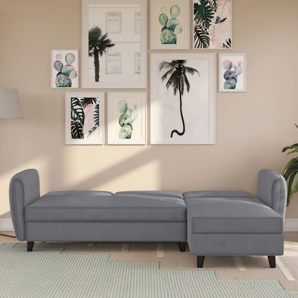 Szürke bársony kinyitható sarokkanapé Perry – Støraa