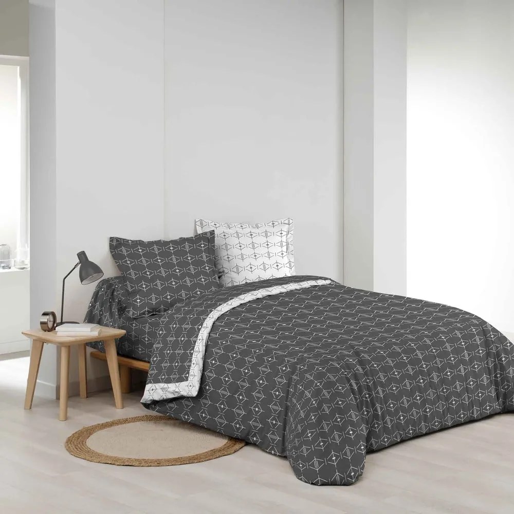 Fehér-sötétszürke kétszemélyes-hosszabbított pamut paplanhuzat 240x220 cm Aristide – douceur d'intérieur