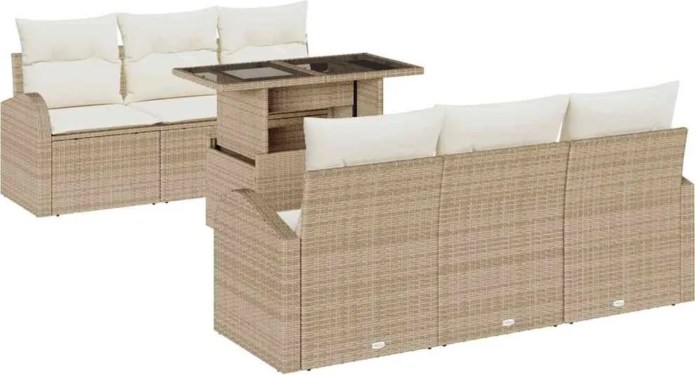 vidaXL Kerti Kanapé Szett párnával 7 pcs Bézs Poli rattan