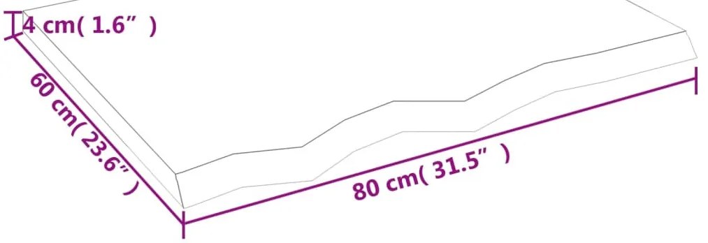 sötétbarna kezelt tömör fa fürdőszobai pult 80x60x(2-4) cm