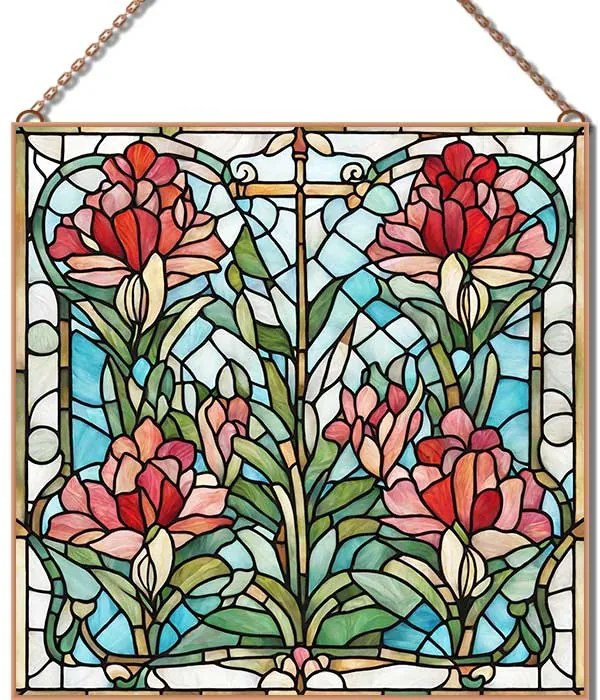 Stained-Glass-Flower-18 üvegkép, falikép
