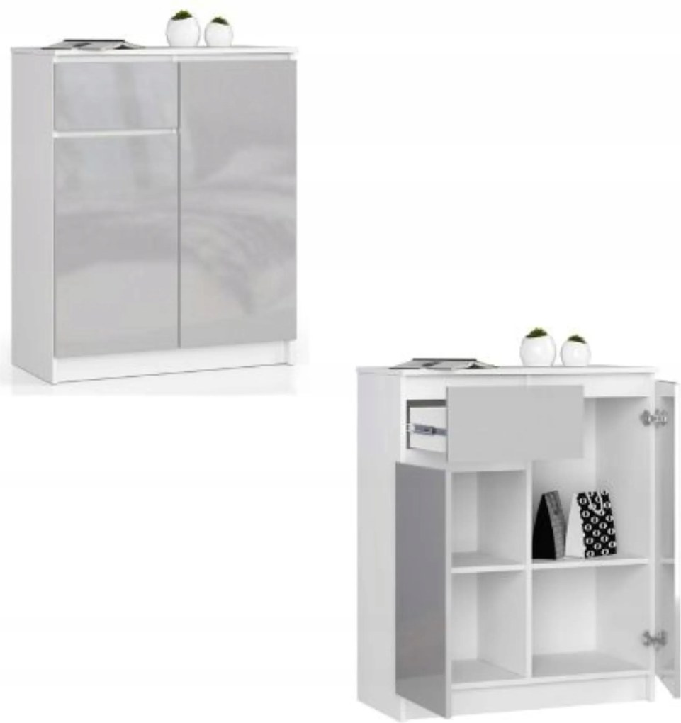 Komód szekrény K80 2D 1SZ fehér-metál fényes Akd