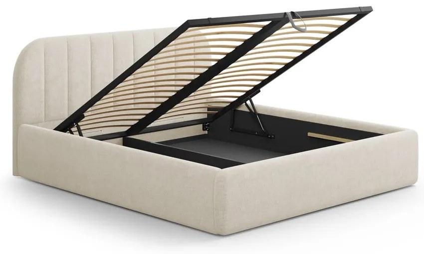 Krémszínű kárpitozott ágyneműtartós franciaágy ágyráccsal 140x200 cm Juno – Windsor &amp; Co Sofas