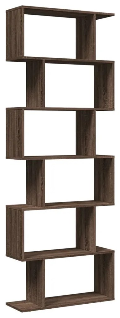 6 szintes barna tölgy fa elválasztó könyvespolc 70x24x193 cm