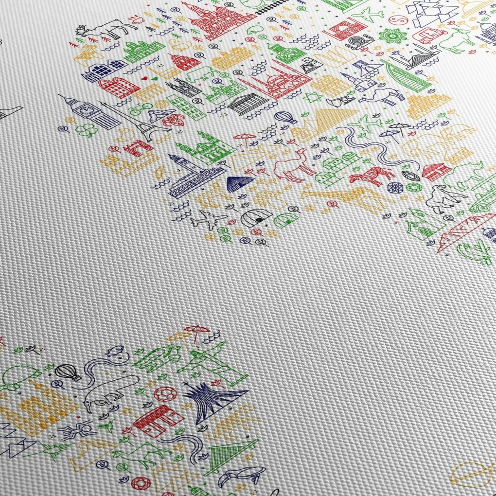 Kép - Képes térkép (órával) (90x30 cm)