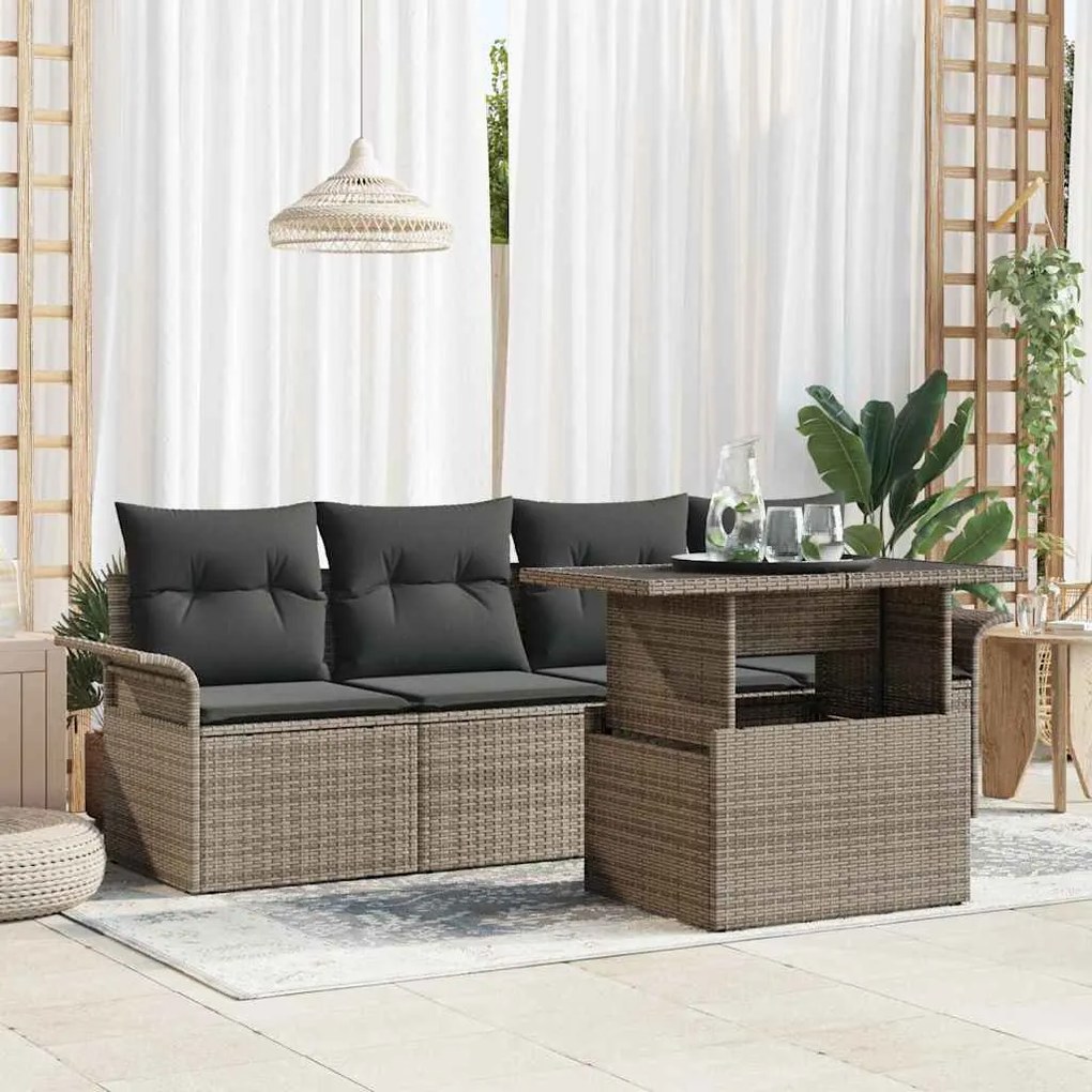 vidaXL Kerti Kanapé Szett párnával tárolóval 5 pcs Szürke Poly Rattan