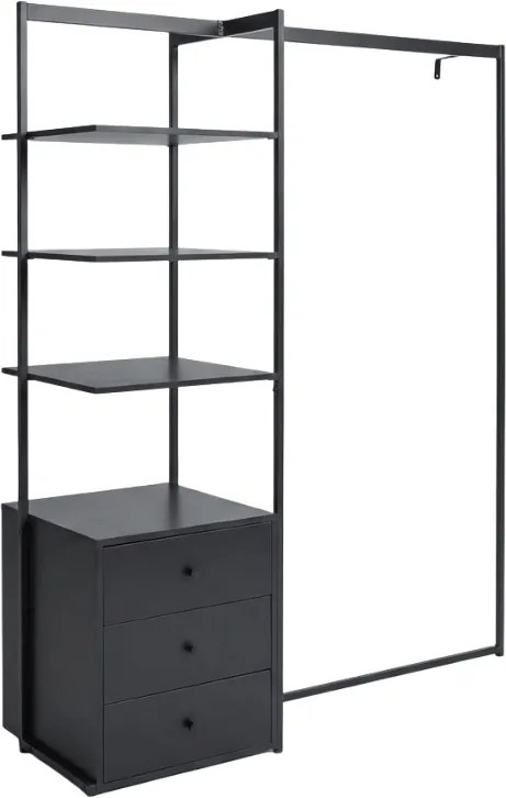 Ruhaállvány polccal ARDEO 150x180 cm, fekete