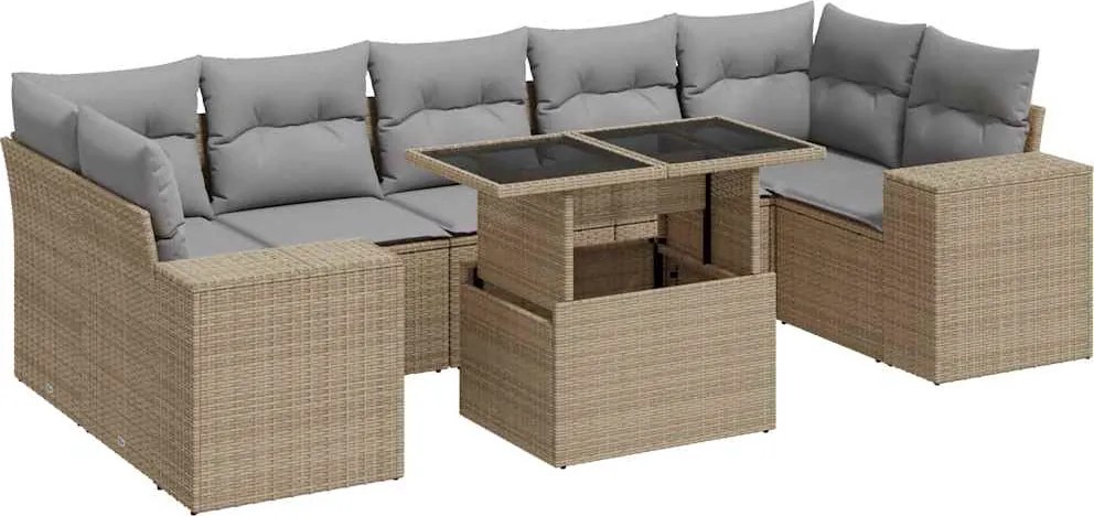 vidaXL 8 részes bézs polyrattan kerti ülőgarnitúra párnával
