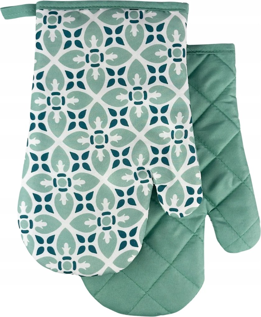 Konyhai kesztyű 18x27 mágnessel 2 db fehér menta geometrikus minta