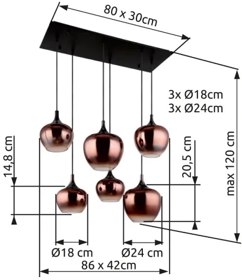Globo 15548-6HG - MAXY kábeles csillár 6xE27/40W/230V rézszínű