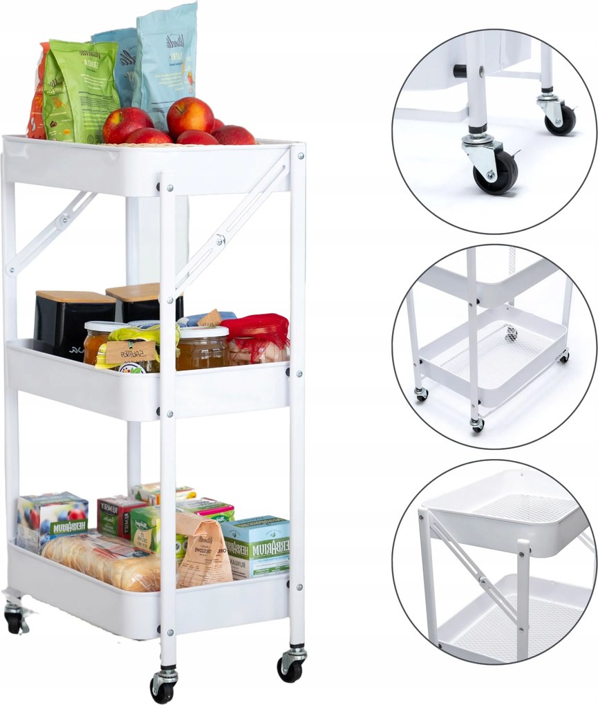 Mobil Konyhai Könyvespolc Gurulós Asztal Babakocsi Összecsukható Szekrény 3 Szint