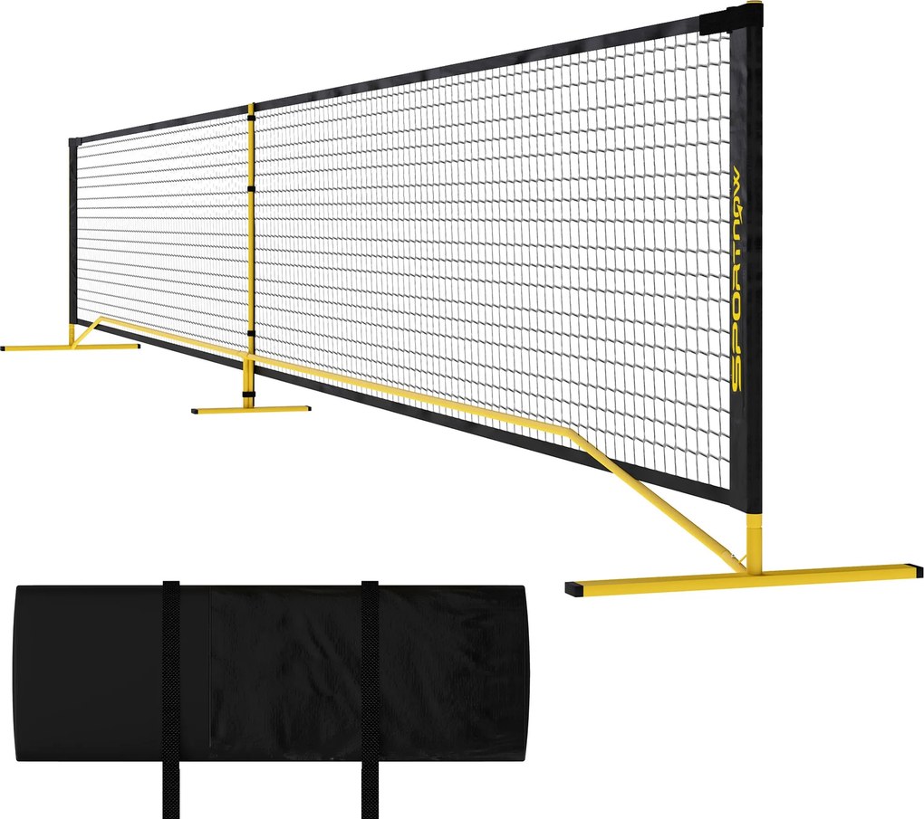 SPORTNOW Hordozható Pickleball Háló, 6.7m Táskával, Fém Váz Beltéri és Kültéri Használatra Sárga | Aosom