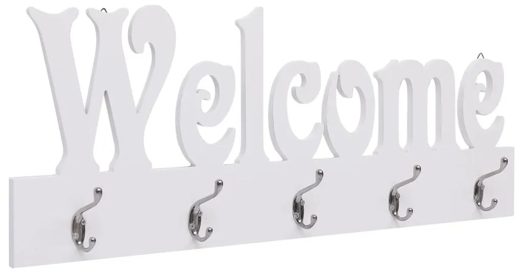 fehér WELCOME" feliratú fali fogas 74 x 29,5 cm"