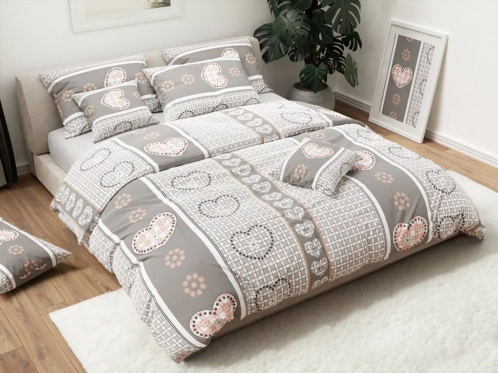 Krepp ágynemű HEART RETRO szürke Ágyneműhuzat mérete: 70 x 90 cm | 140 x 200 cm