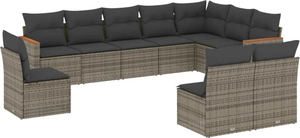 vidaXL 10 részes szürke polyrattan kerti ülőgarnitúra párnákkal