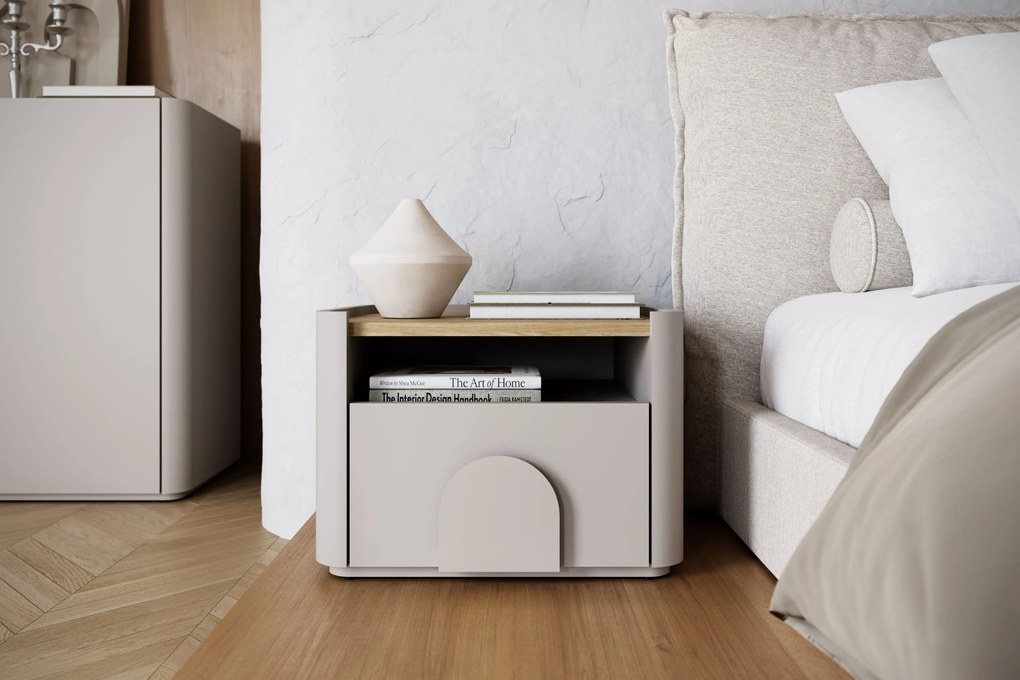 Amilio éjjeliszekrény 50 cm - kasmír / olajozott tölgy / kasmír fogantyú