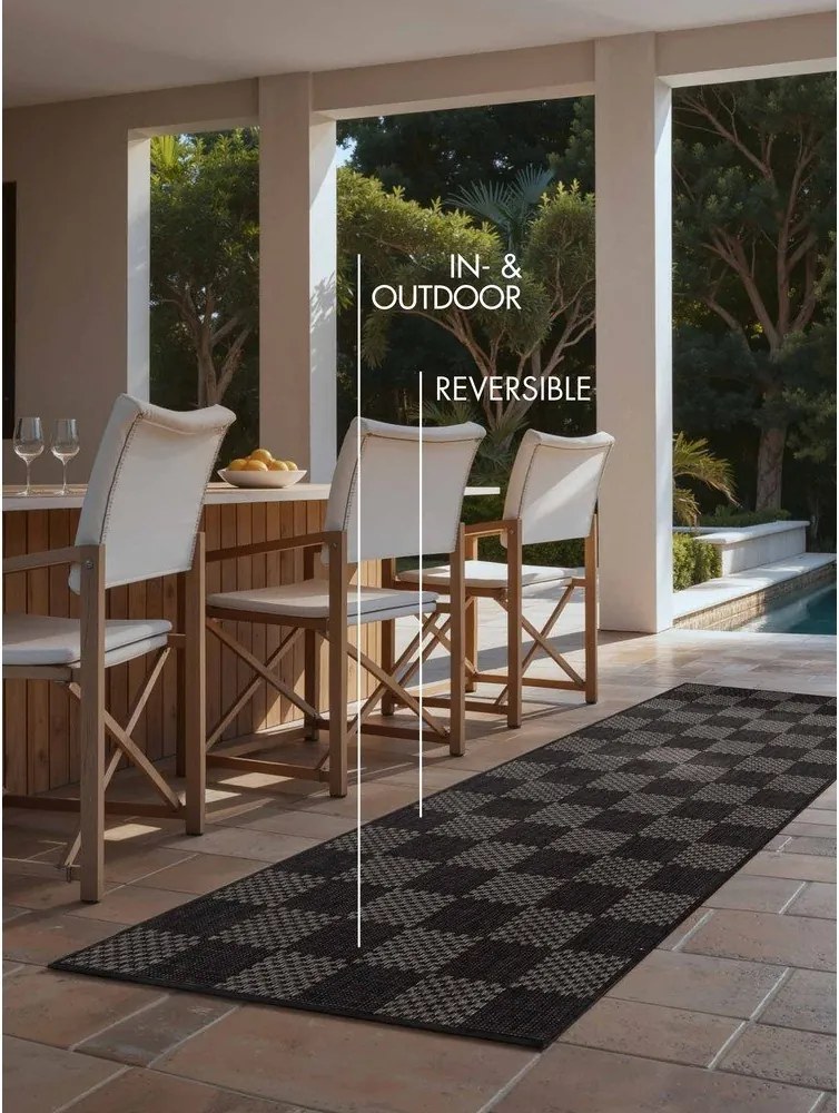 Fekete-krémszínű kültéri-beltéri futószőnyeg 80x200 cm Haringey Dorothy – Ted Baker