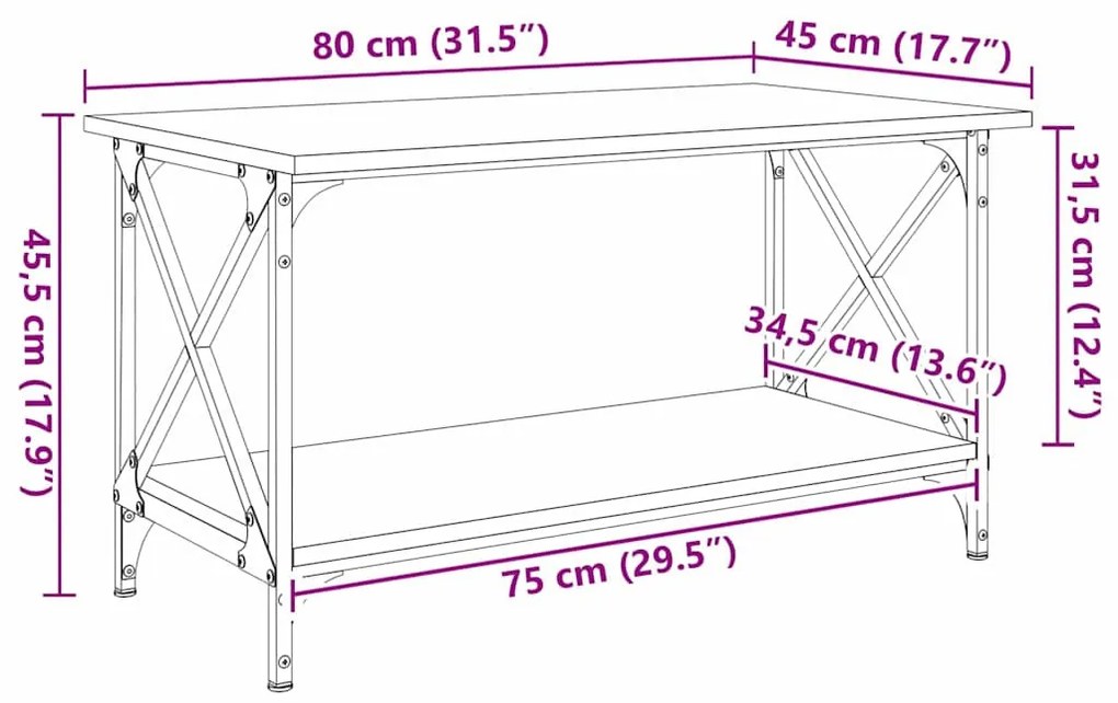 Dohányzóasztal Régi fa 80 x 45 x 45.5 cm Faanyag