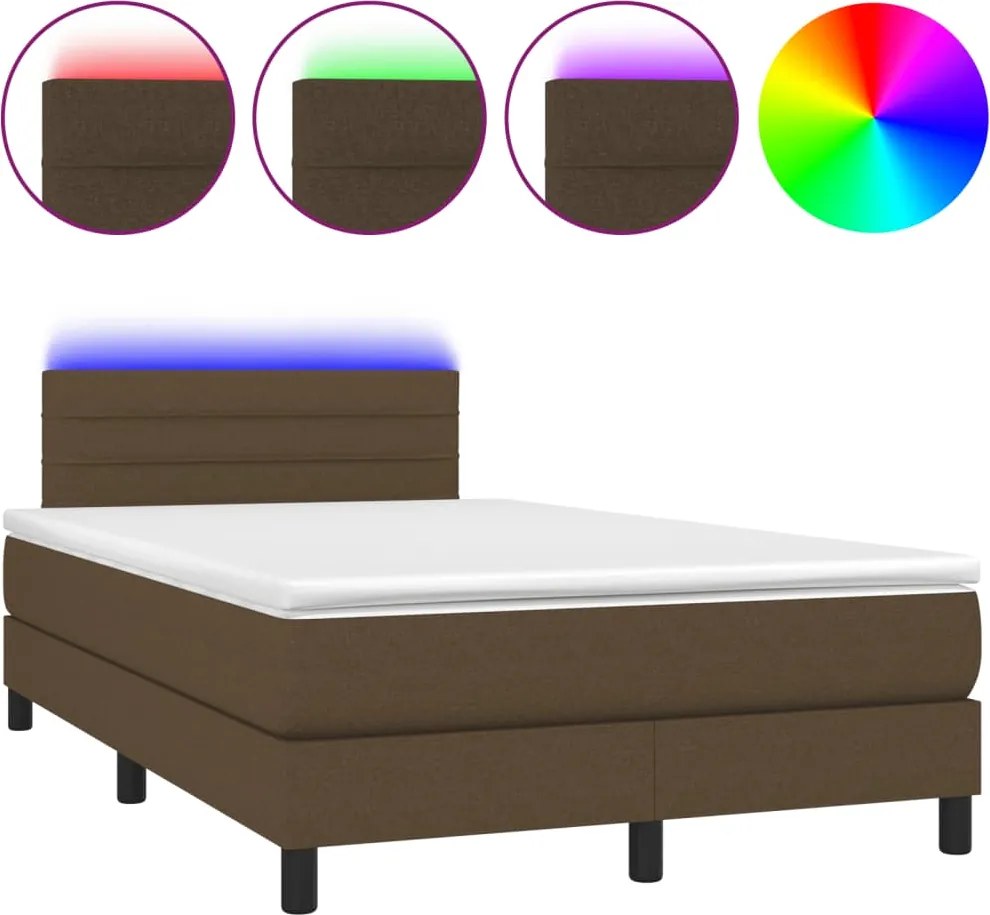vidaXL barna szövet rugós és LED-es ágy matraccal 120 x 200 cm