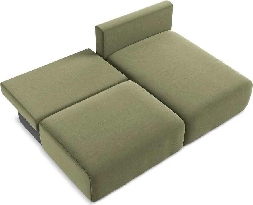 Zöld bársony kinyitható-tárolóhelyes sarokkanapé (jobb oldali-heverő résszel) Kalena – Makamii